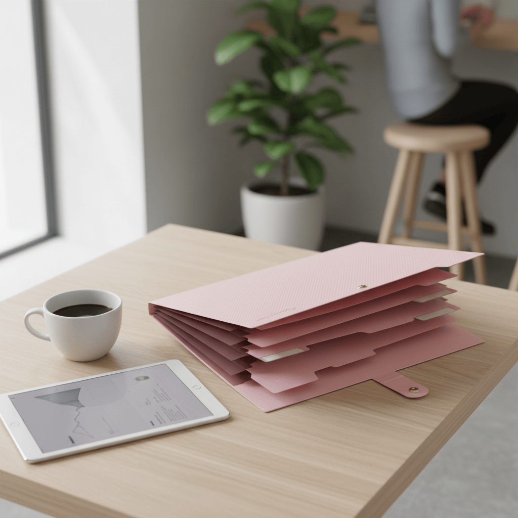 Organiseur rose au café