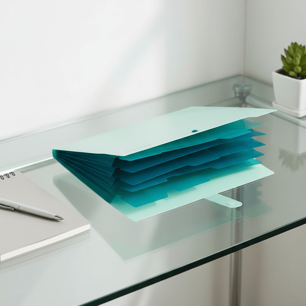 Organiseur vert clair sur bureau