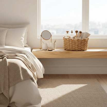 Panier beige tressé organisant cosmétiques