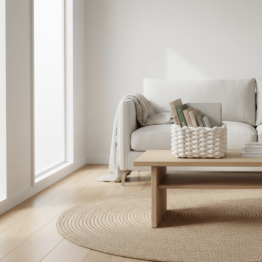 Panier blanc en coton tressé avec livres