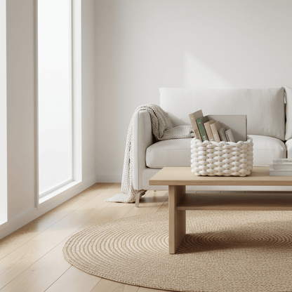 Panier blanc en coton tressé avec livres