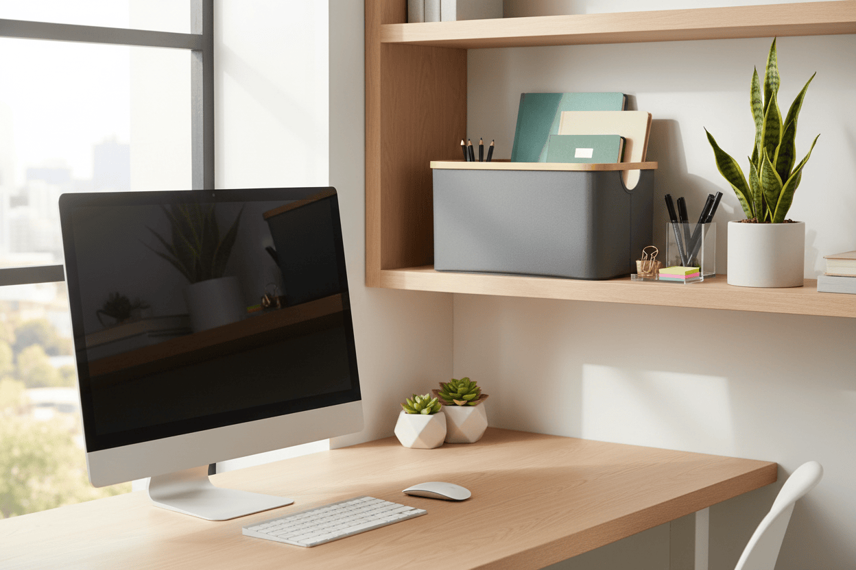 Panier de rangement dans un bureau