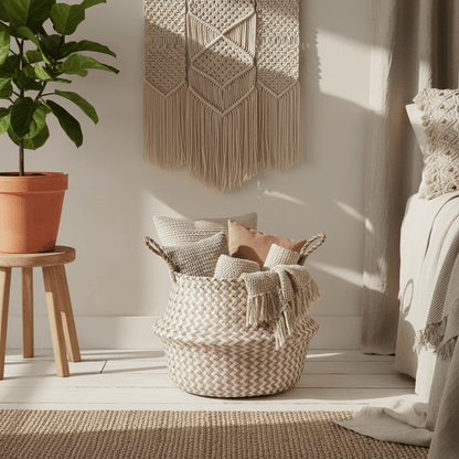 Panier en osier rempli de couvertures