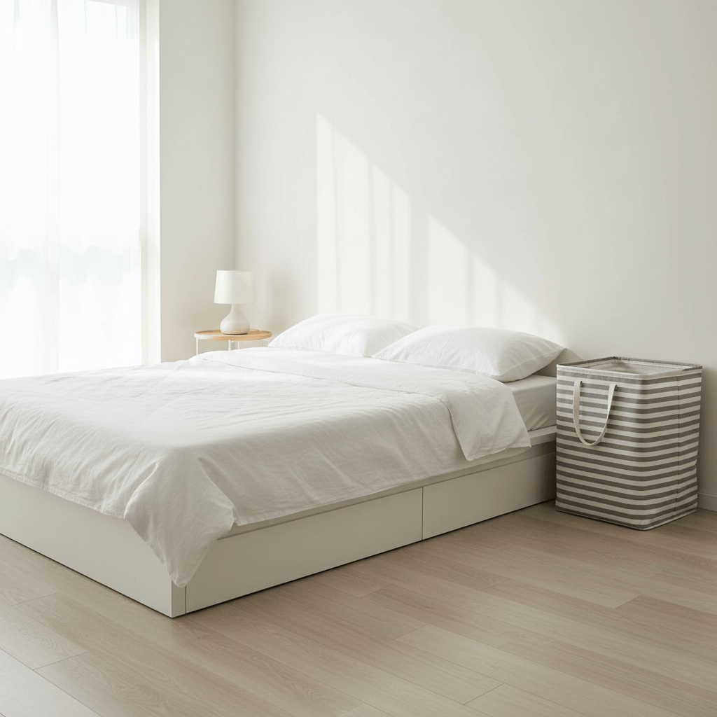 Panier linge 75L rectangulaire rayures gris