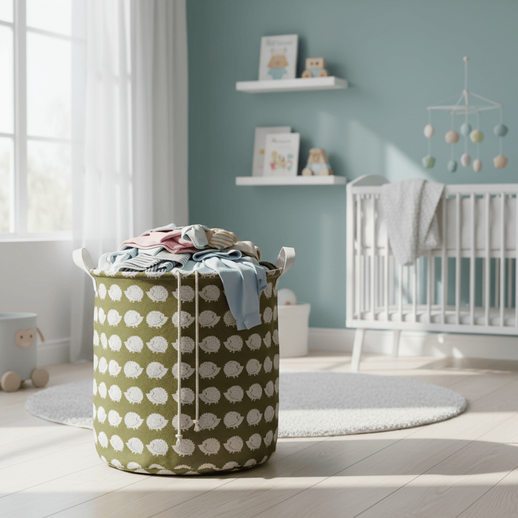 Panier linge coton motif hérisson avec doublure