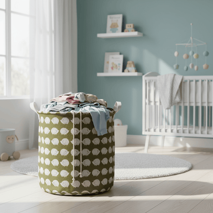 Panier linge coton motif hérisson avec doublure