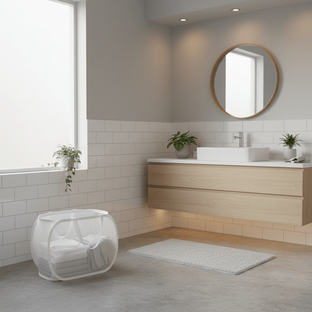 Panier linge mesh blanc avec poignées renforcées