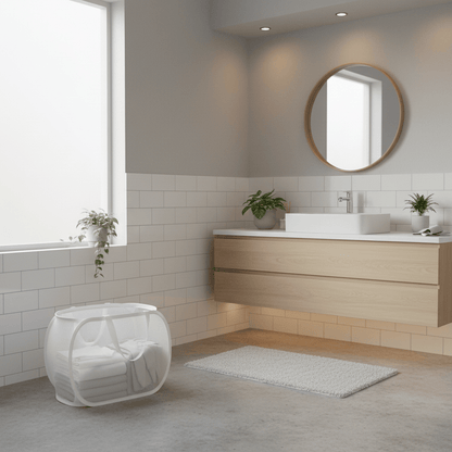 Panier linge mesh blanc avec poignées renforcées