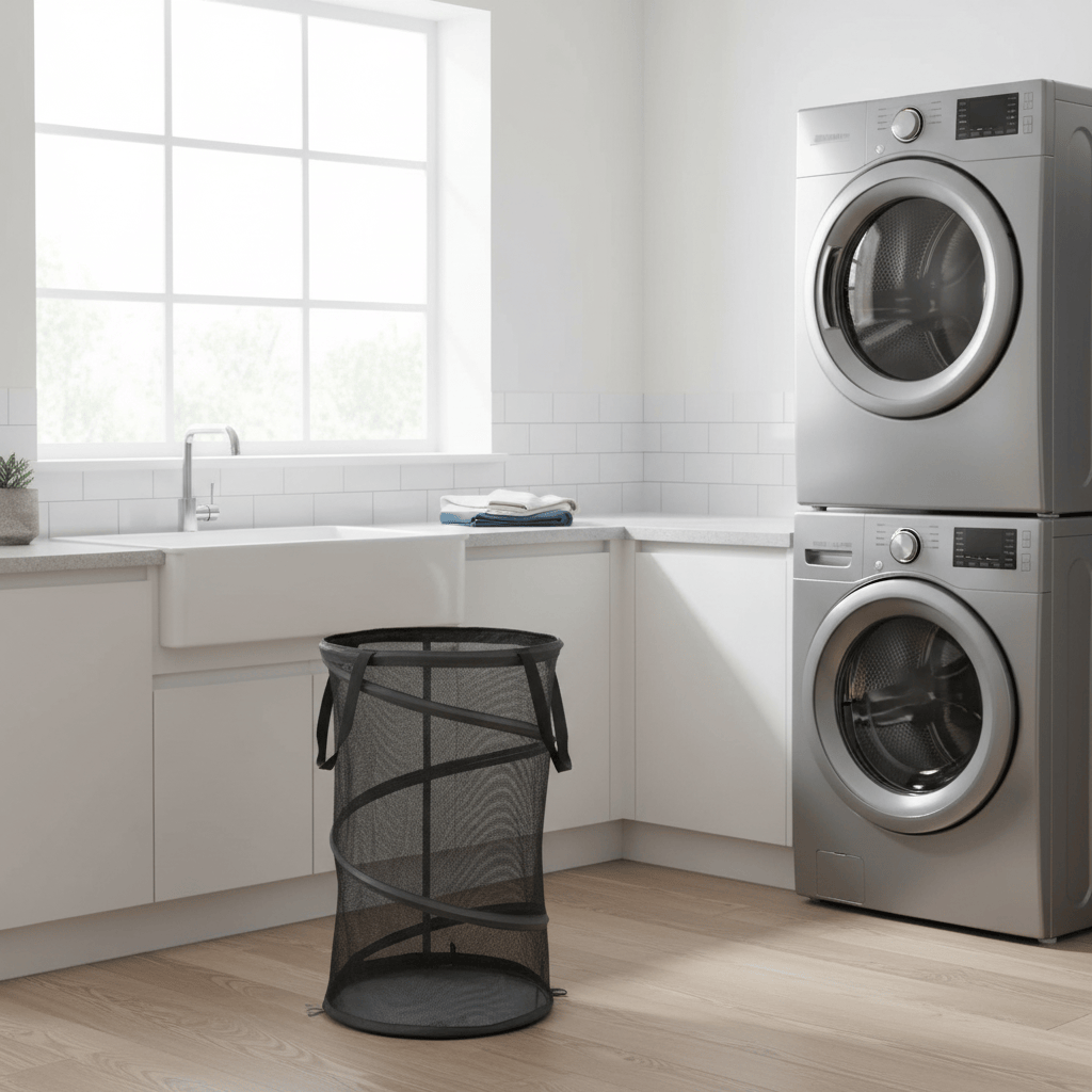 Panier linge mesh cylindrique avec poignées renforcées