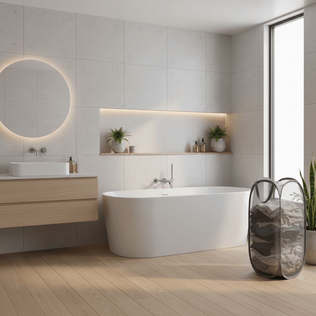 Panier linge mesh gris vertical avec poignées