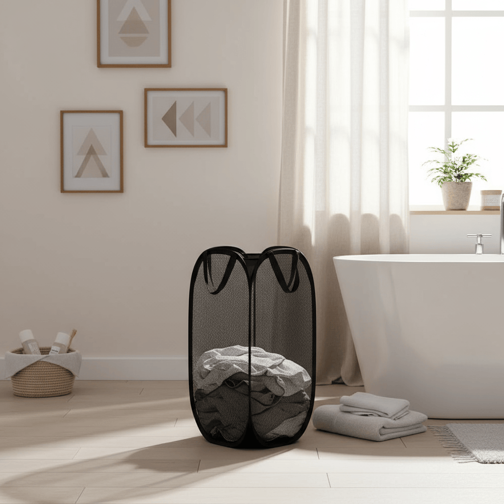 Panier linge mesh noir bordures polyester renforcées