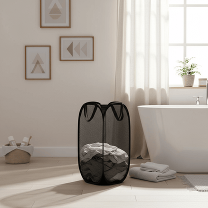 Panier linge mesh noir bordures polyester renforcées