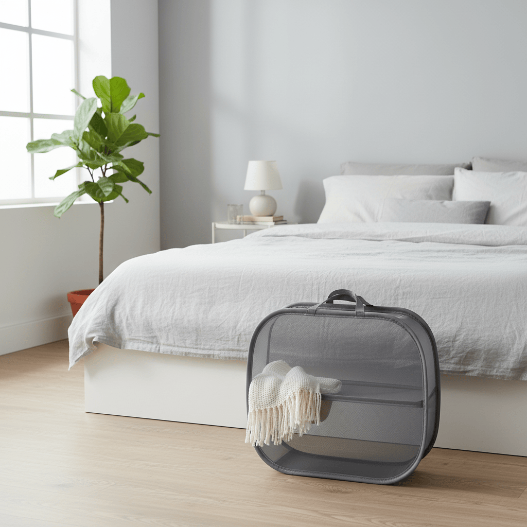 Panier linge mesh polyester gris orientation horizontale