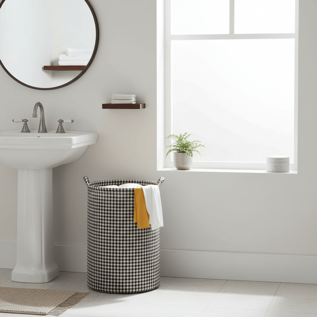 Panier linge pied-de-poule coutures apparentes qualité