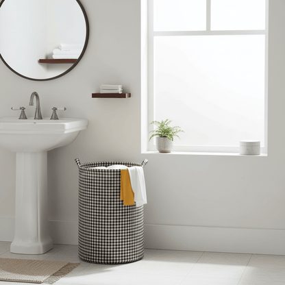 Panier linge pied-de-poule coutures apparentes qualité