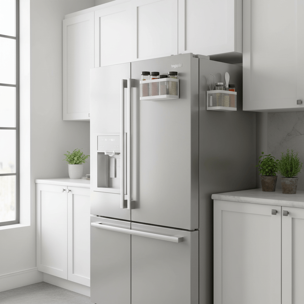 Panier magnétique blanc sur réfrigérateur