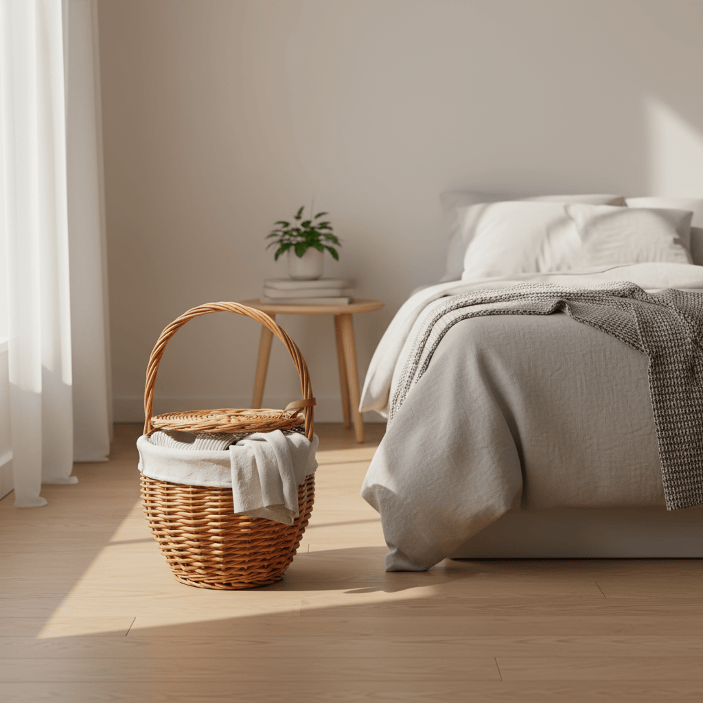 Panier osier pliable marron chambre