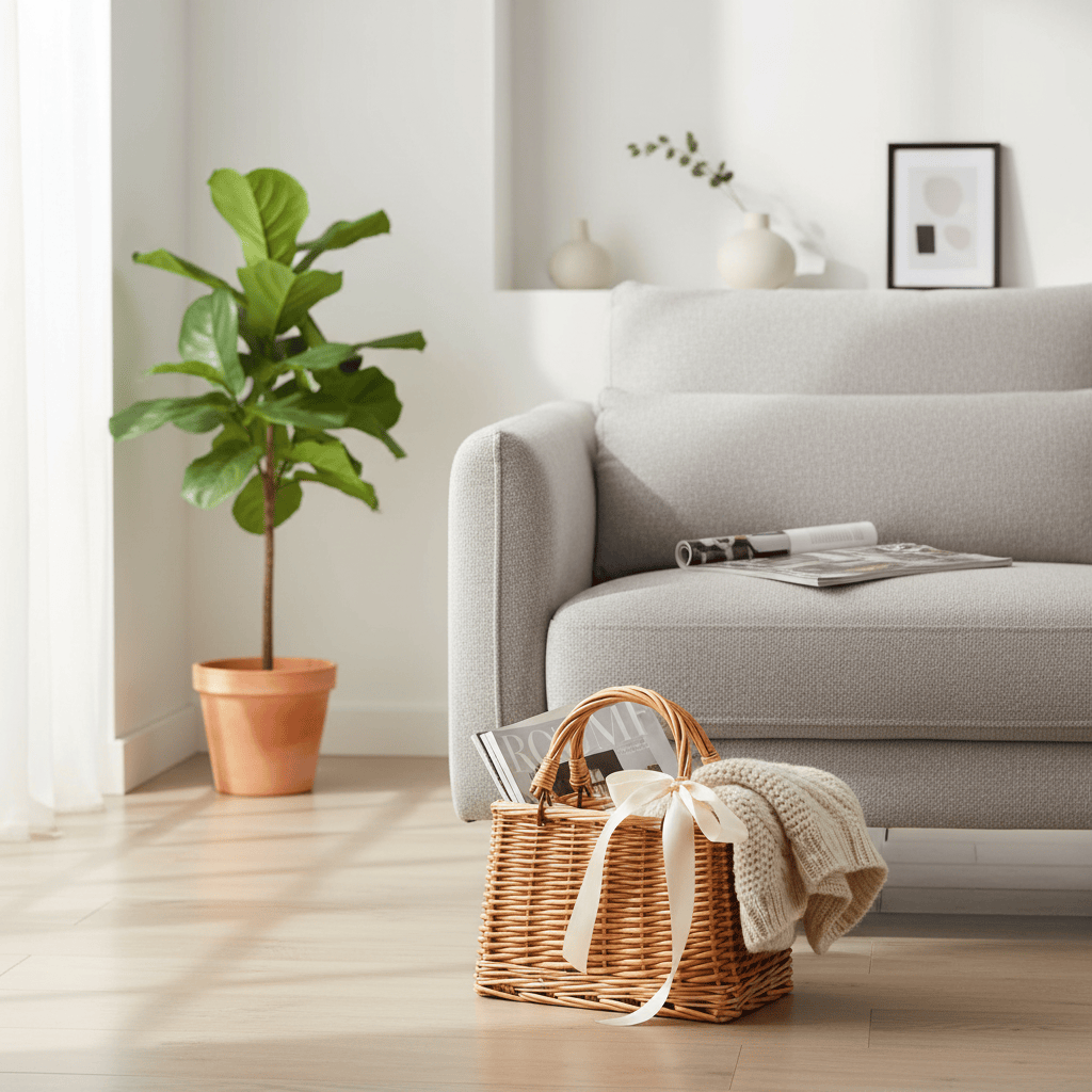 Panier osier rectangle salon