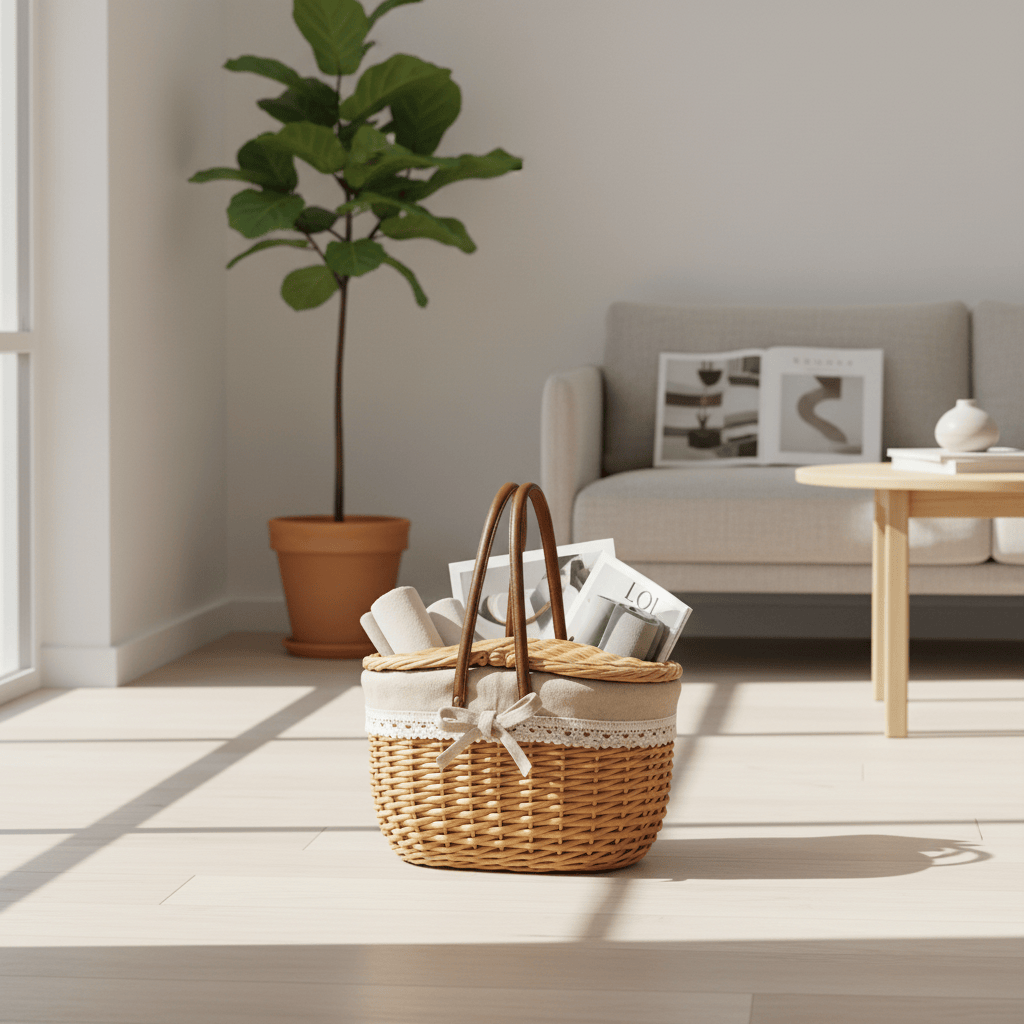Panier pique-nique beige salon