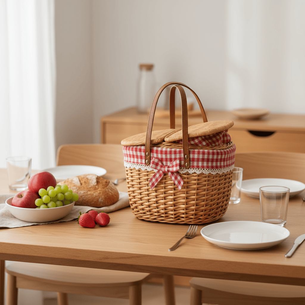 Panier pique-nique rose table