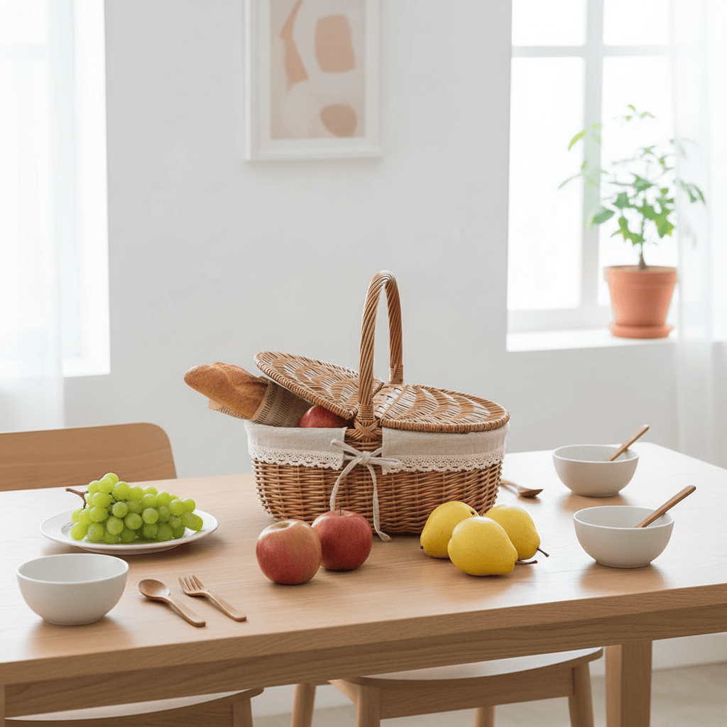 Panier pique-nique sur table
