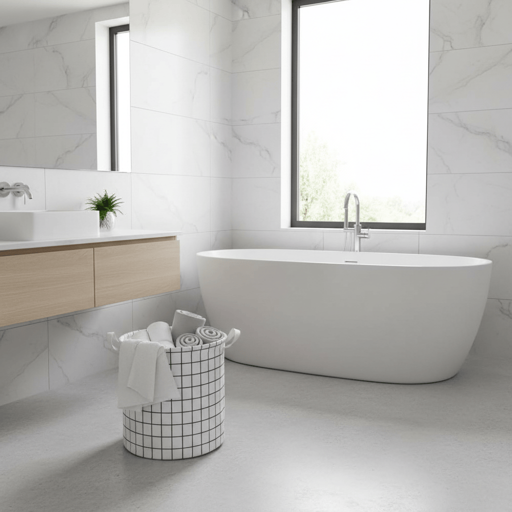 Panier rangement étanche blanc avec serviettes