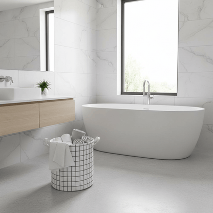 Panier rangement étanche blanc avec serviettes