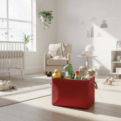 Panier rouge en lin pour jouets
