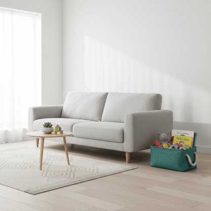 Panier turquoise en lin avec poignées tressées