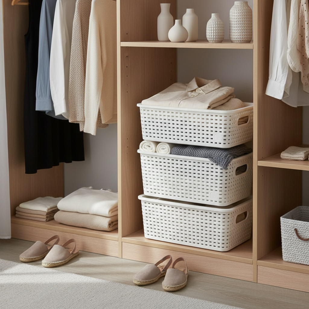 Paniers blancs empilés