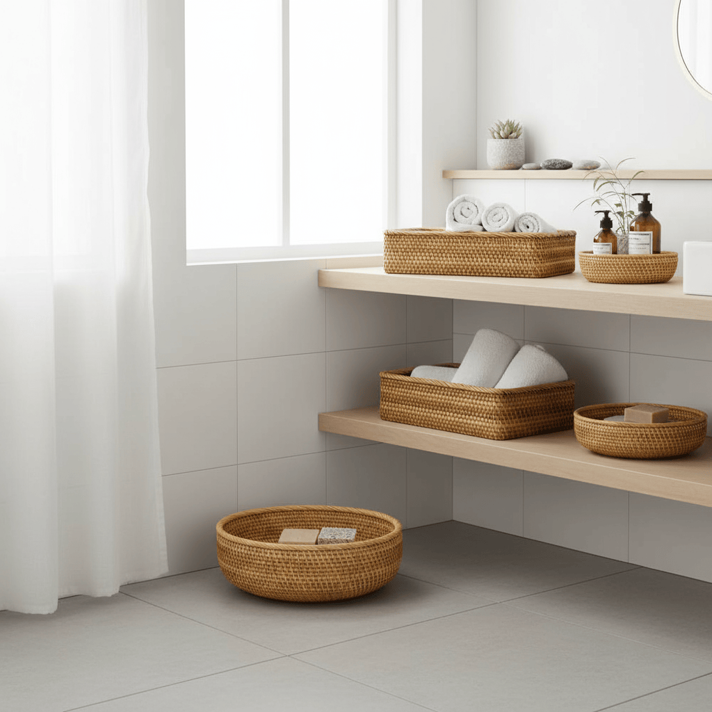 Paniers fibres naturelles salle de bain