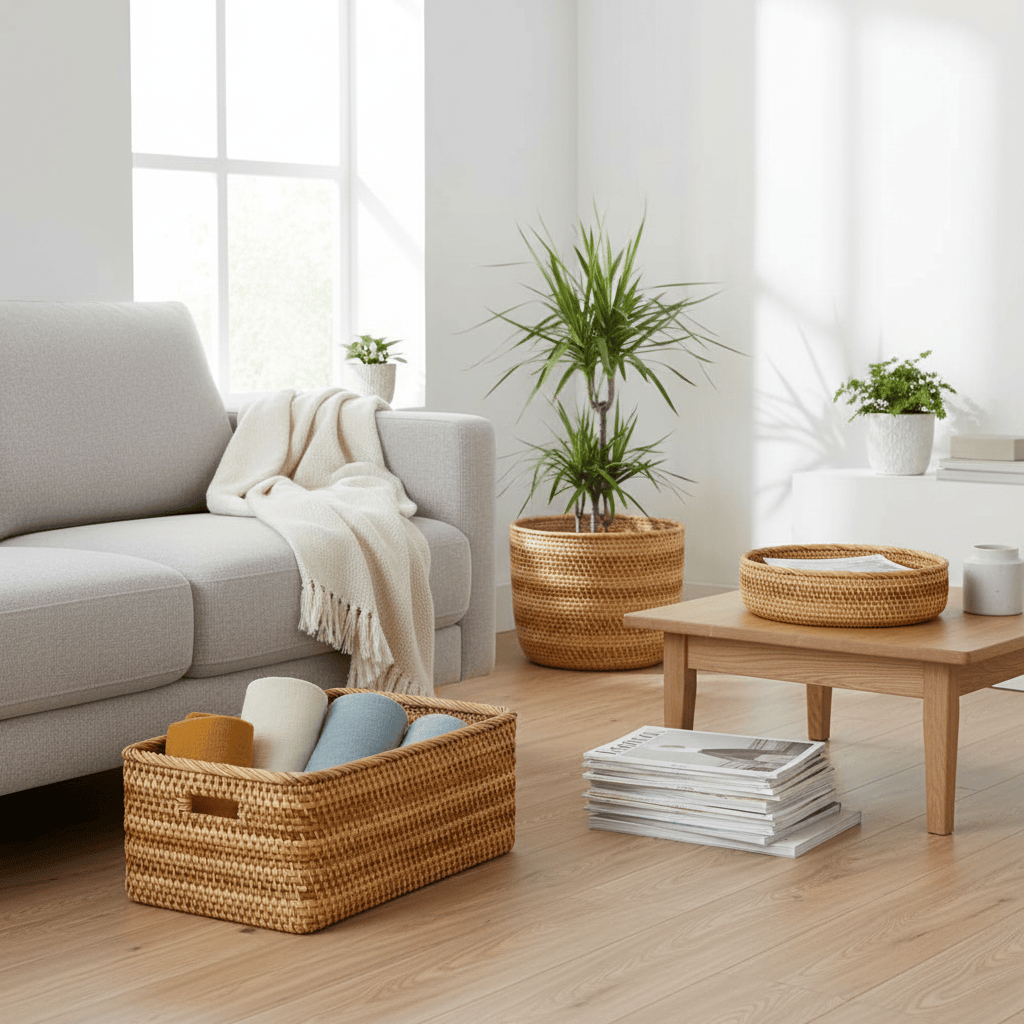 Paniers fibres naturelles salon