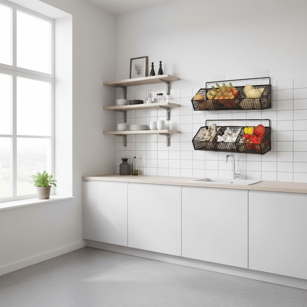 Paniers suspendus avec produits frais