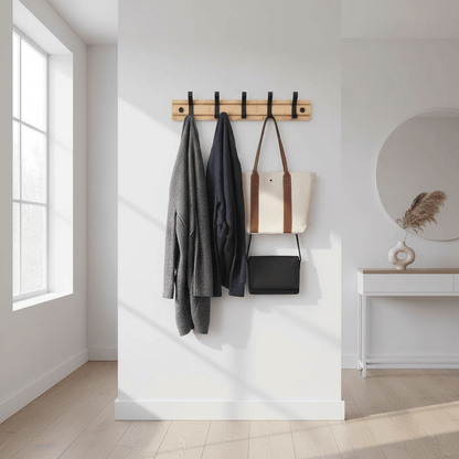 Patère bambou tons chauds contraste métal noir