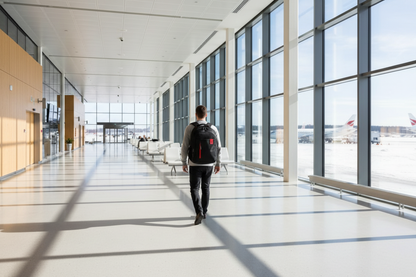 Personne avec sac à dos dans un aéroport