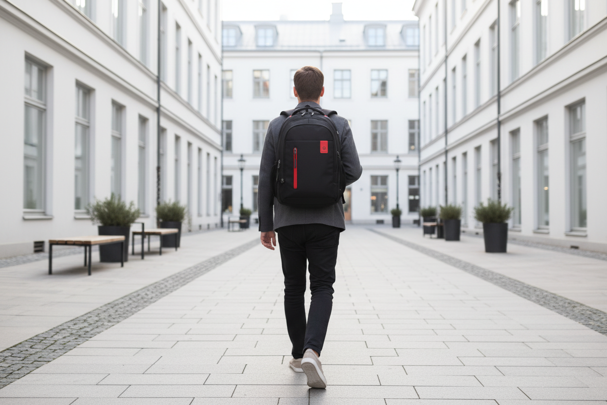 Personne avec sac à dos en ville