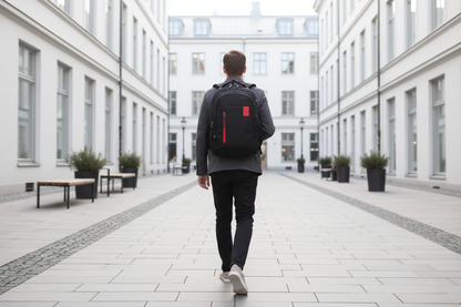 Personne avec sac à dos en ville