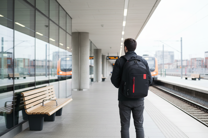Personne avec sac à dos à la gare