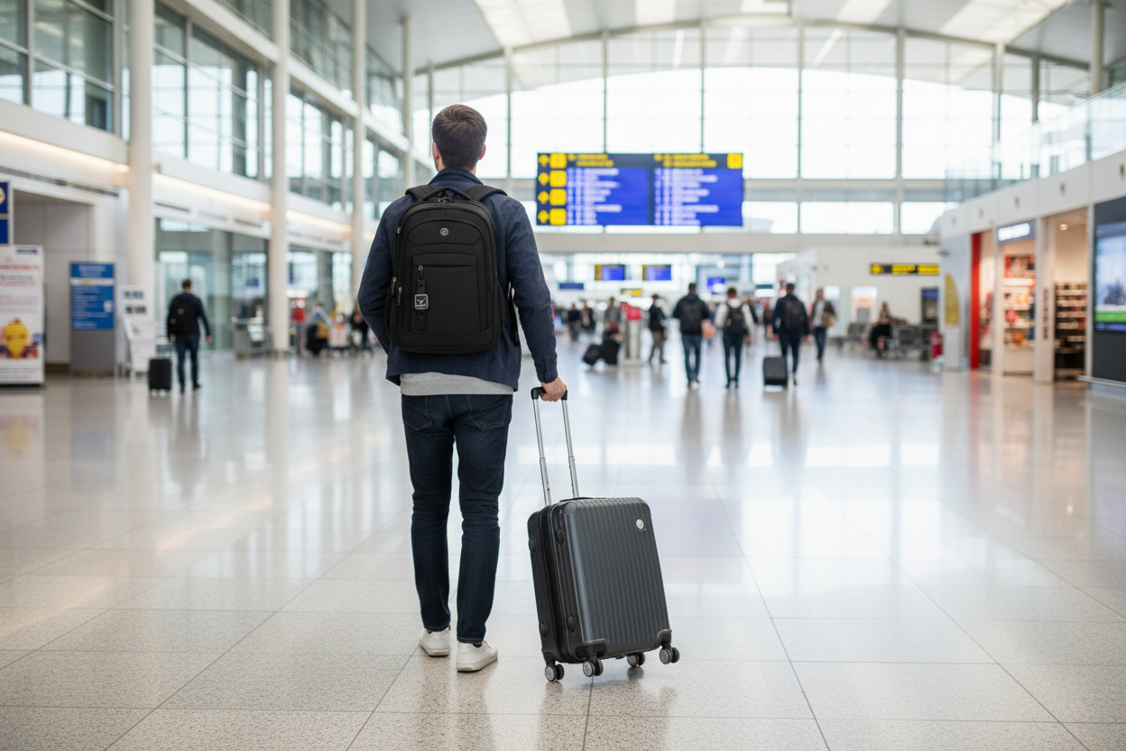 Personne marchant vers l'embarquement