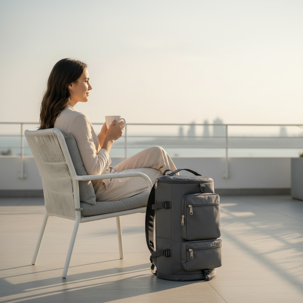 Personne sur une terrasse avec café