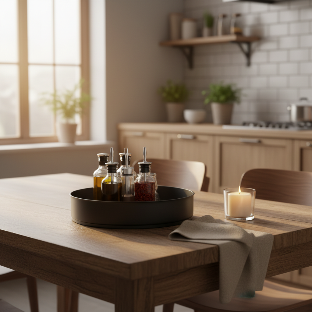 Plateau noir - Table bois