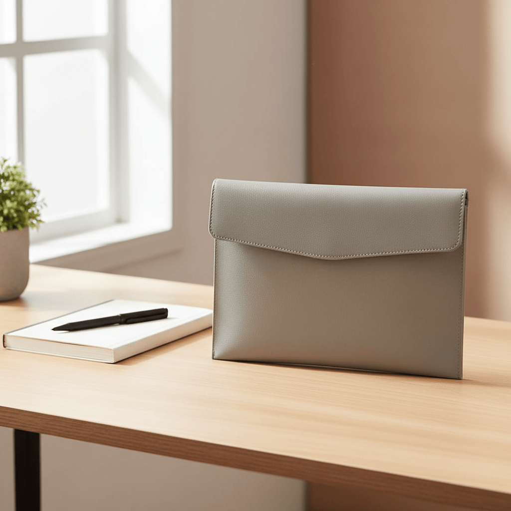 Pochette gris sur bureau