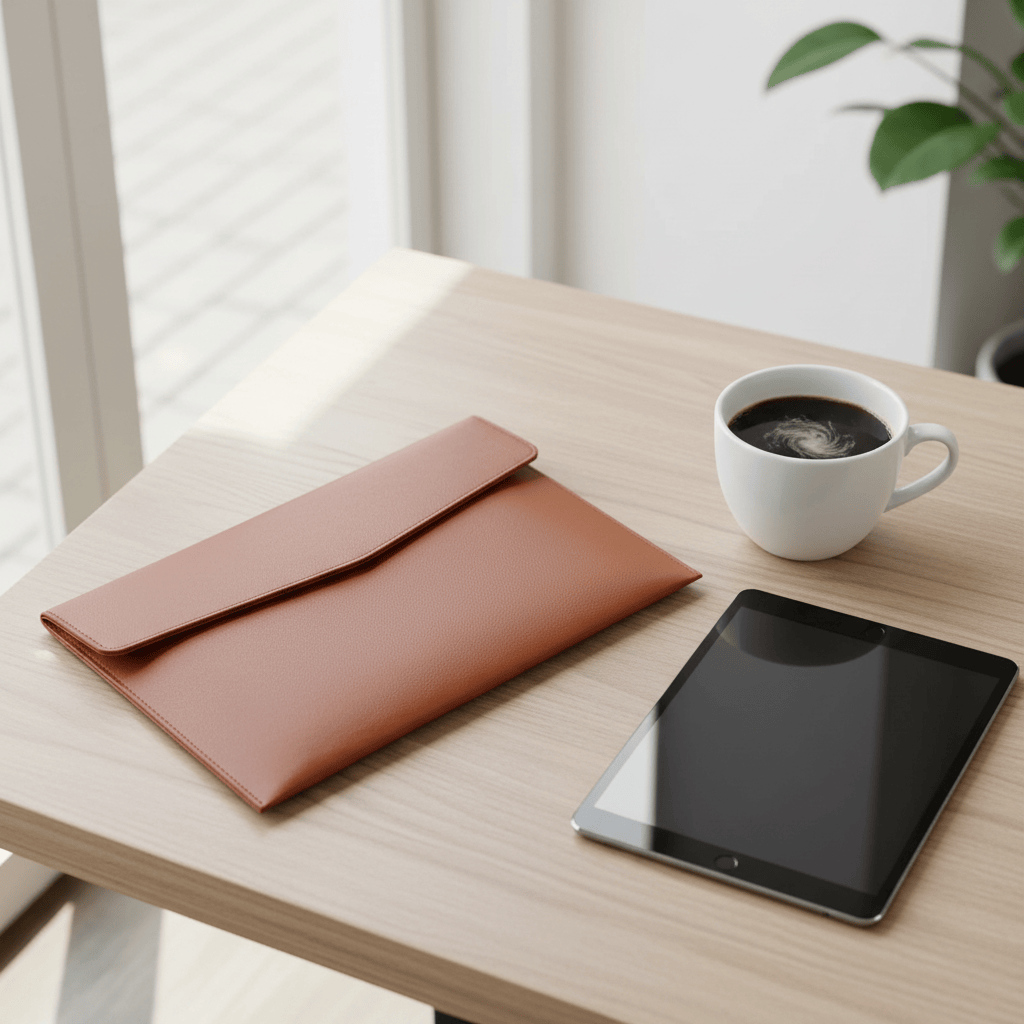 Pochette marron au café