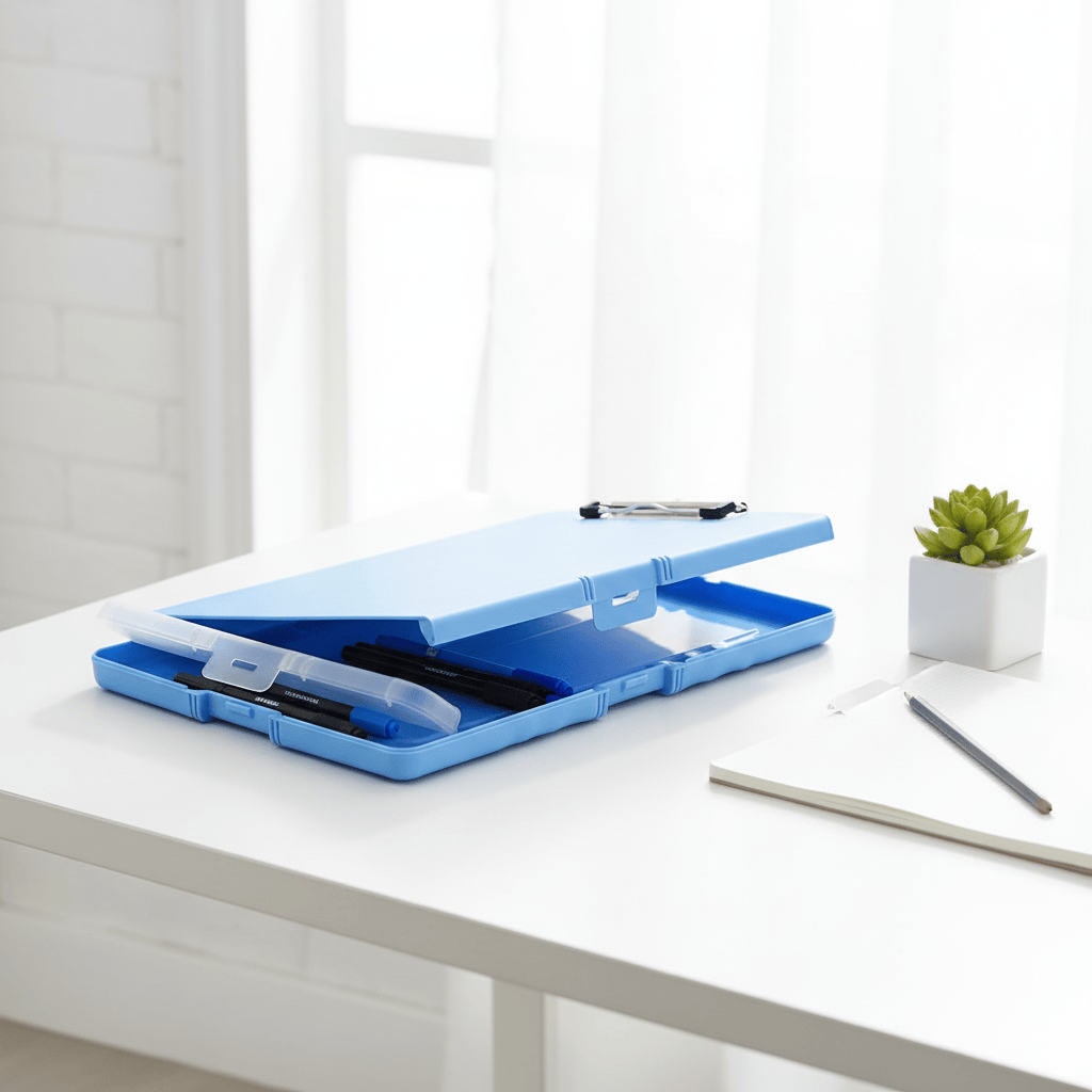 Porte-documents bleu avec plante