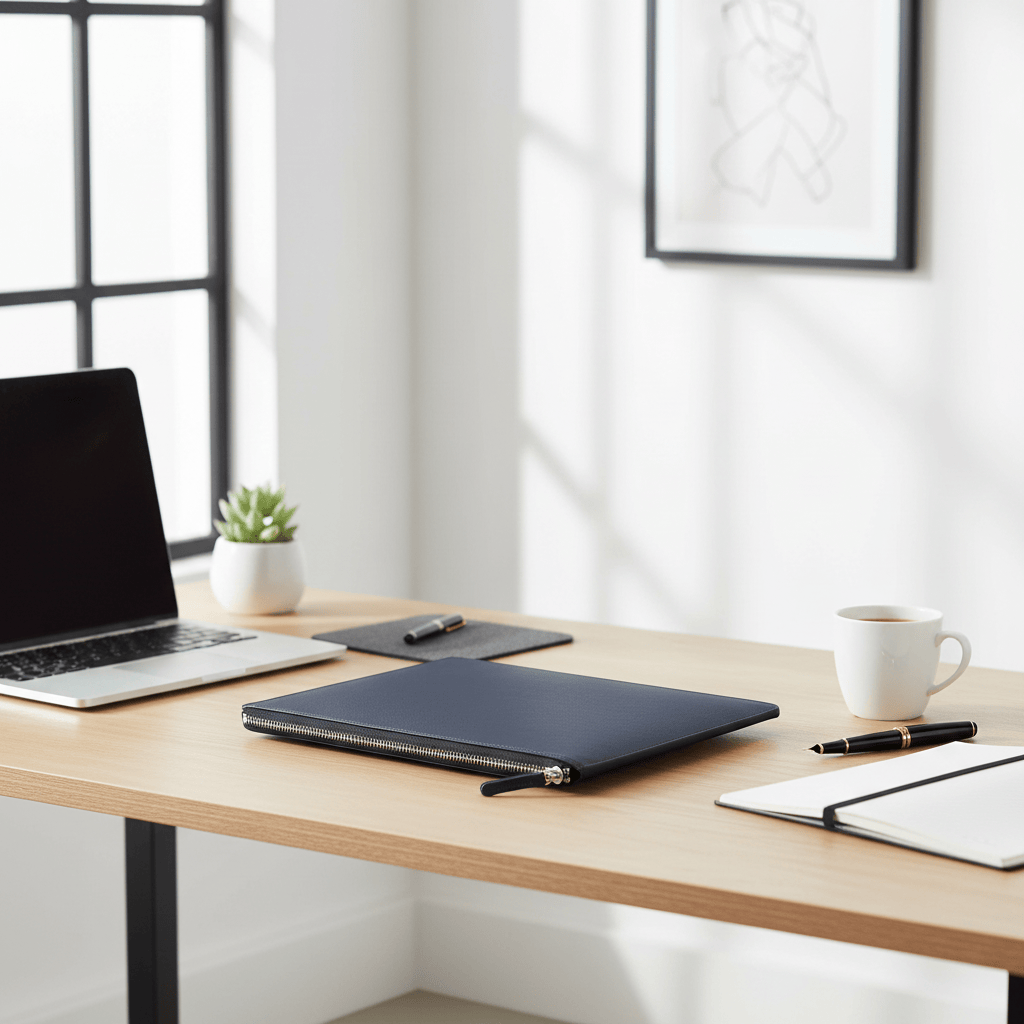 Porte-documents cuir bleu marine intemporel