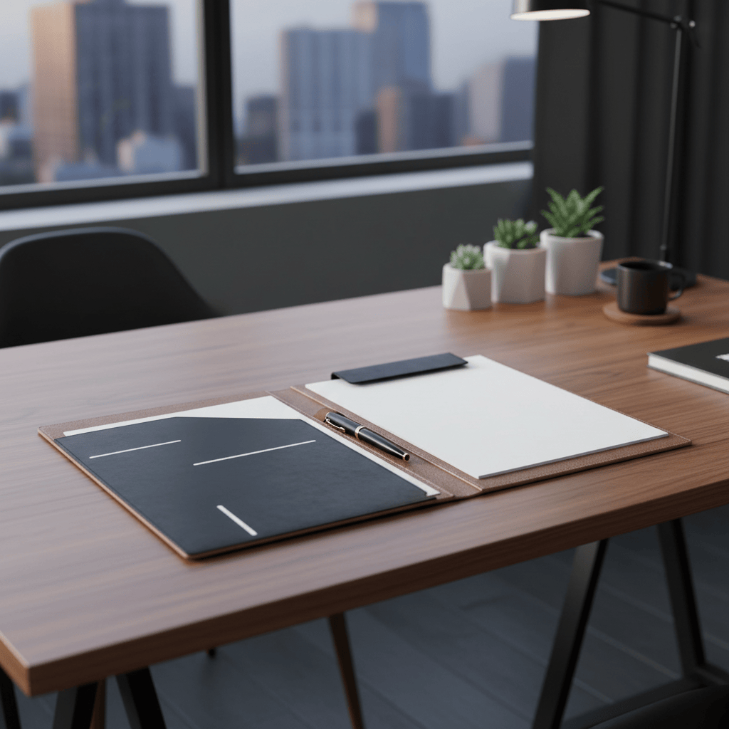 Porte-documents cuir noir ouvert