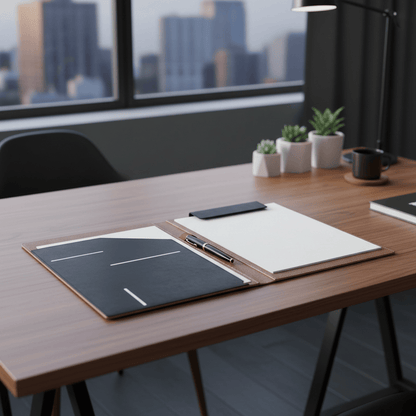 Porte-documents cuir noir ouvert