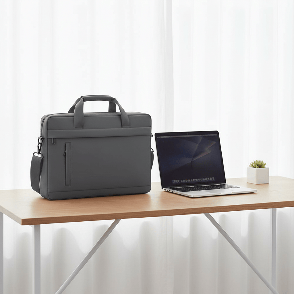 Porte-documents gris sur bureau