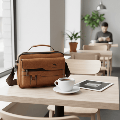 Porte-documents kaki au café