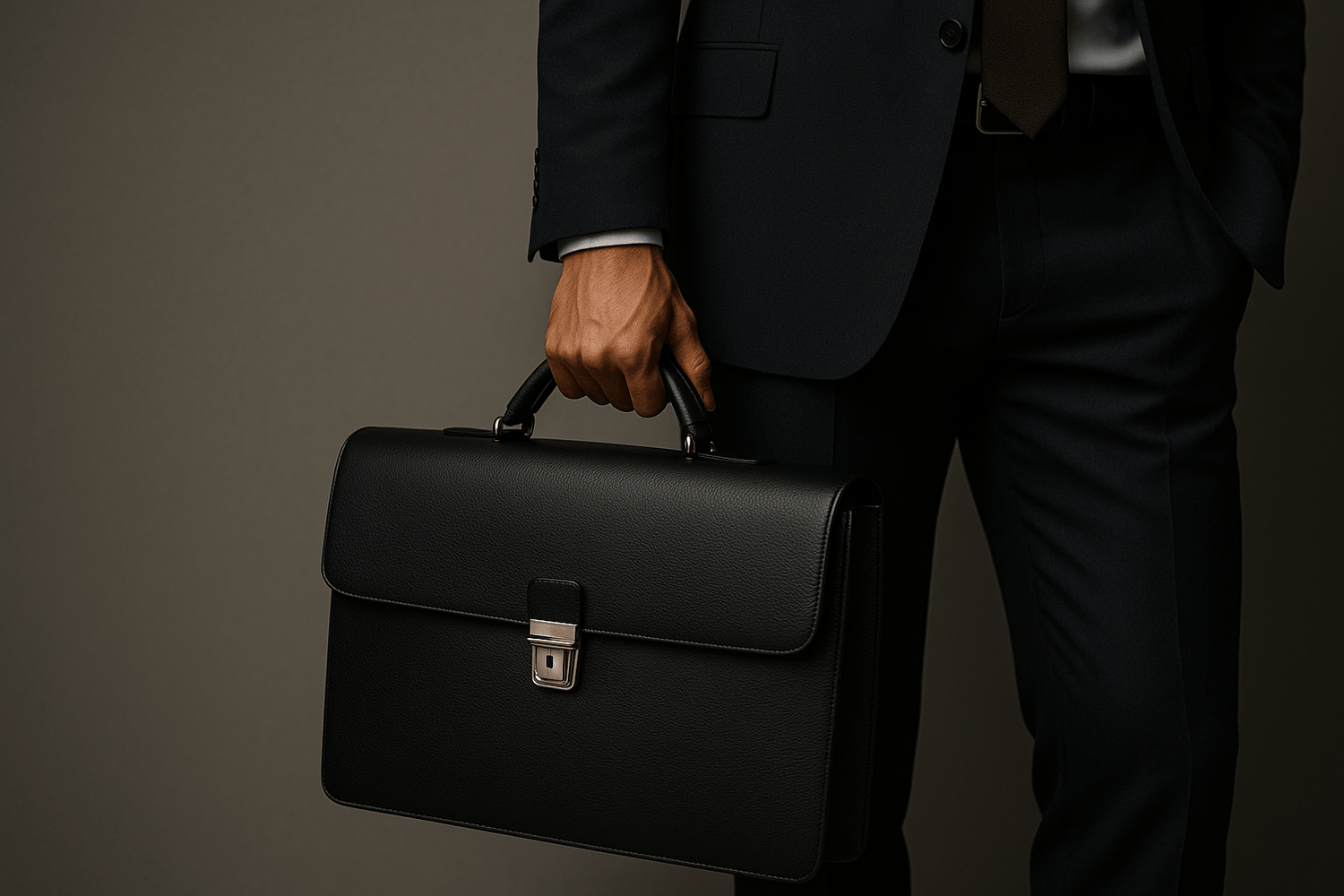 Porte-documents élégant avec costume d'homme d'affaires